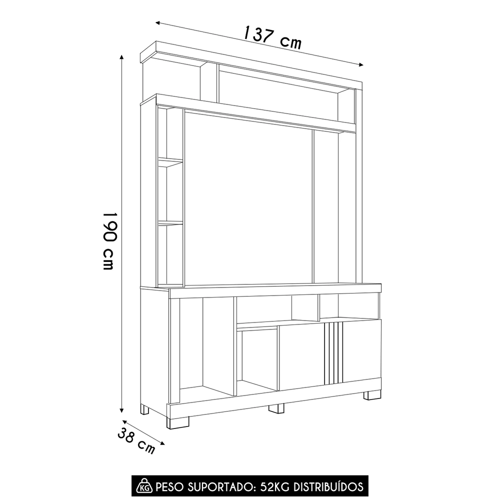Estante Painel TV 50 Pol 136cm Zani Nogueira Real/Off White C05 - Mpozenato