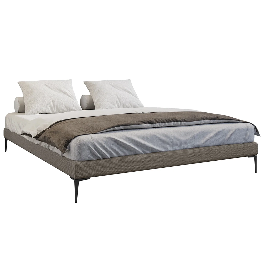 Cama Queen Base Box 158cm Pés Ferro Susano Linho Mescla Z04 - Mpozenato