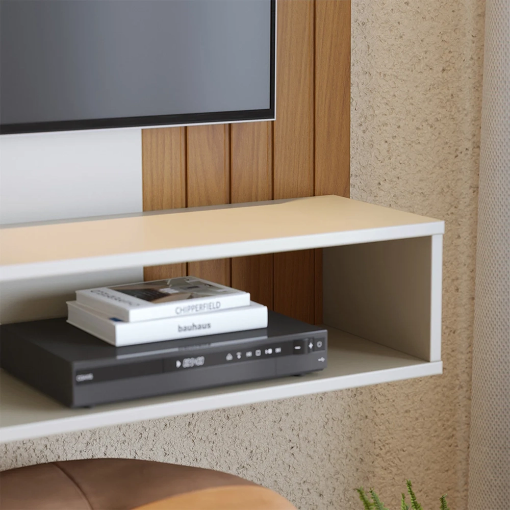 Painel TV 60 Pol e Bancada Suspensa Madrid Off White/Freijó C05 - Mpozenato