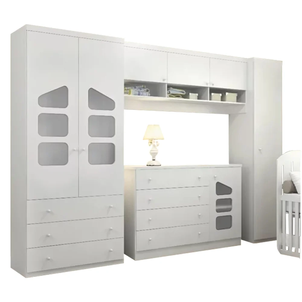 Guarda Roupa Infantil Modulado e Cômoda 04 Gavetas Eloísa Branco - Phoenix Baby