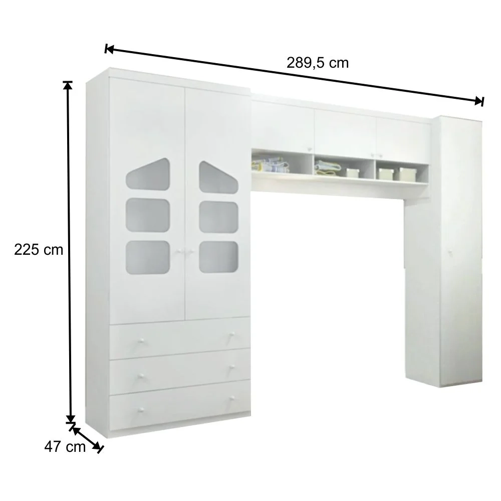 Quarto Modulado Infantil com Guarda Roupa 02 Portas Eloísa Branco - Phoenix Baby