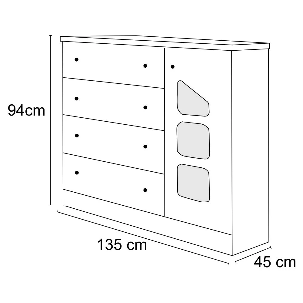 Guarda Roupa Infantil 02 Portas e Cômoda Sapateira Eloisa Branco - Phoenix Baby