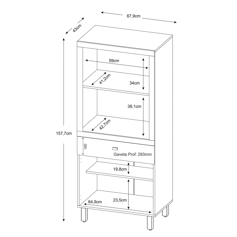 Armário Cozinha 68cm Torre Quente BL3305 Branco - Tecno Mobili