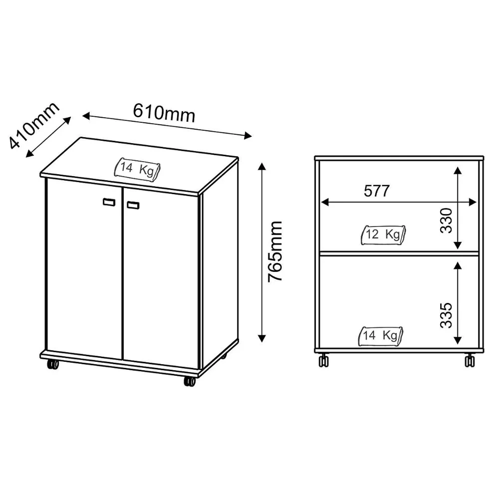 Balcão Cozinha 61cm com Rodízios BL3300 Branco - Tecno Mobili