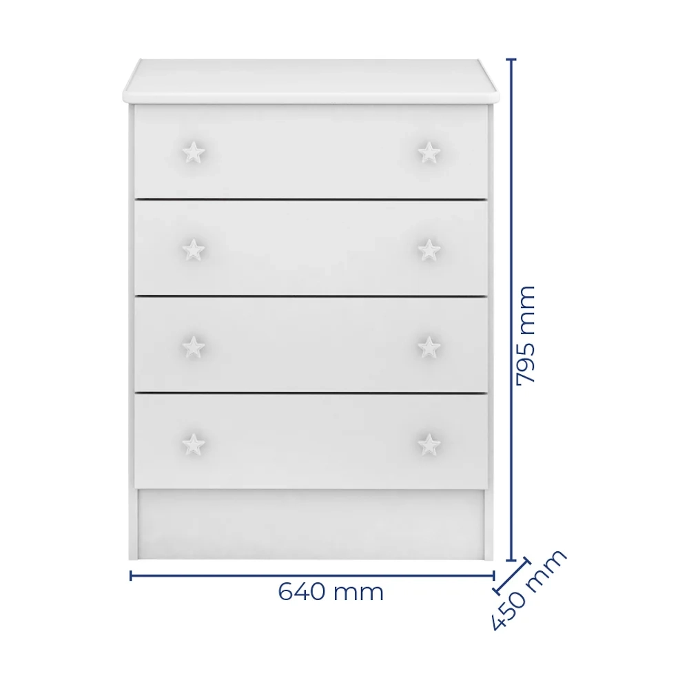 Cômoda Quarto Doce Sonho 64cm com 4 Gavetas Branco   - Qmovi