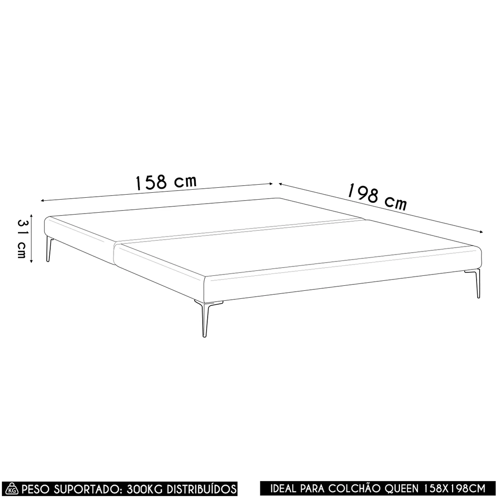 Cama Queen Base Box 158cm Pés Ferro Susano Veludo Cinza Z04 - Mpozenato