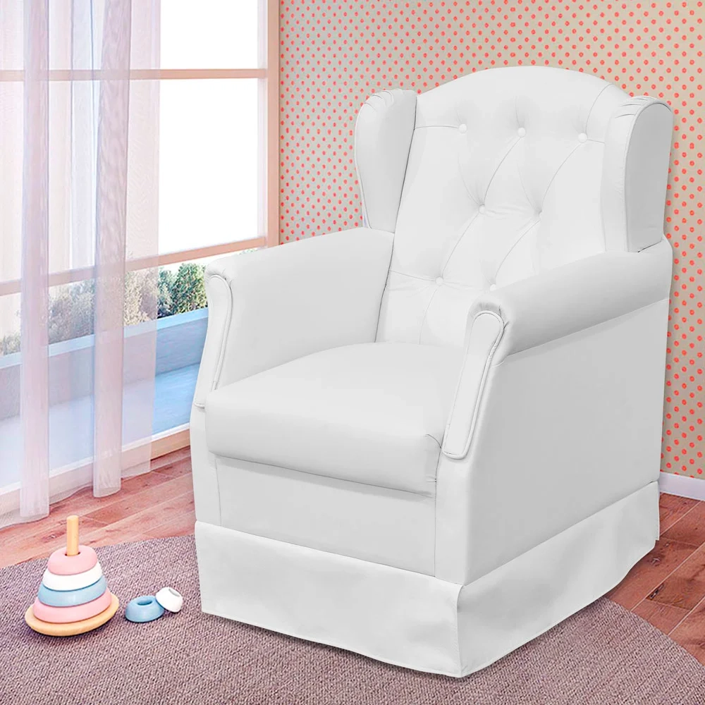 Poltrona de Amamentação Balanço e Puff Alicia Sintético Branco - Phoenix Baby
