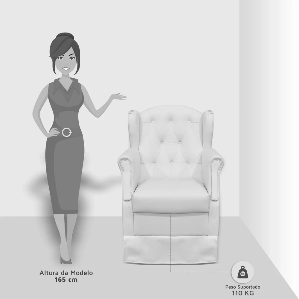 Poltrona de Amamentação Fixa com Puff Alicia Sintético Branco - Phoenix Baby