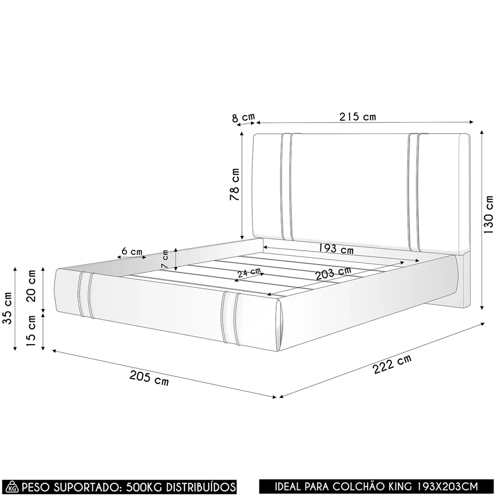 Cama King Flutuante Com Cabeceira 195cm Lyra Sintético Camel S05 - Mpozenato