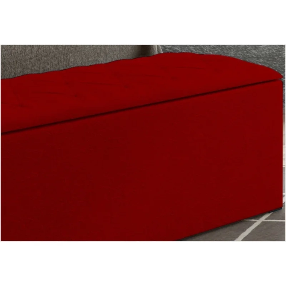Calçadeira Baú Casal 140cm Paris Veludo Vermelho - JS Móveis
