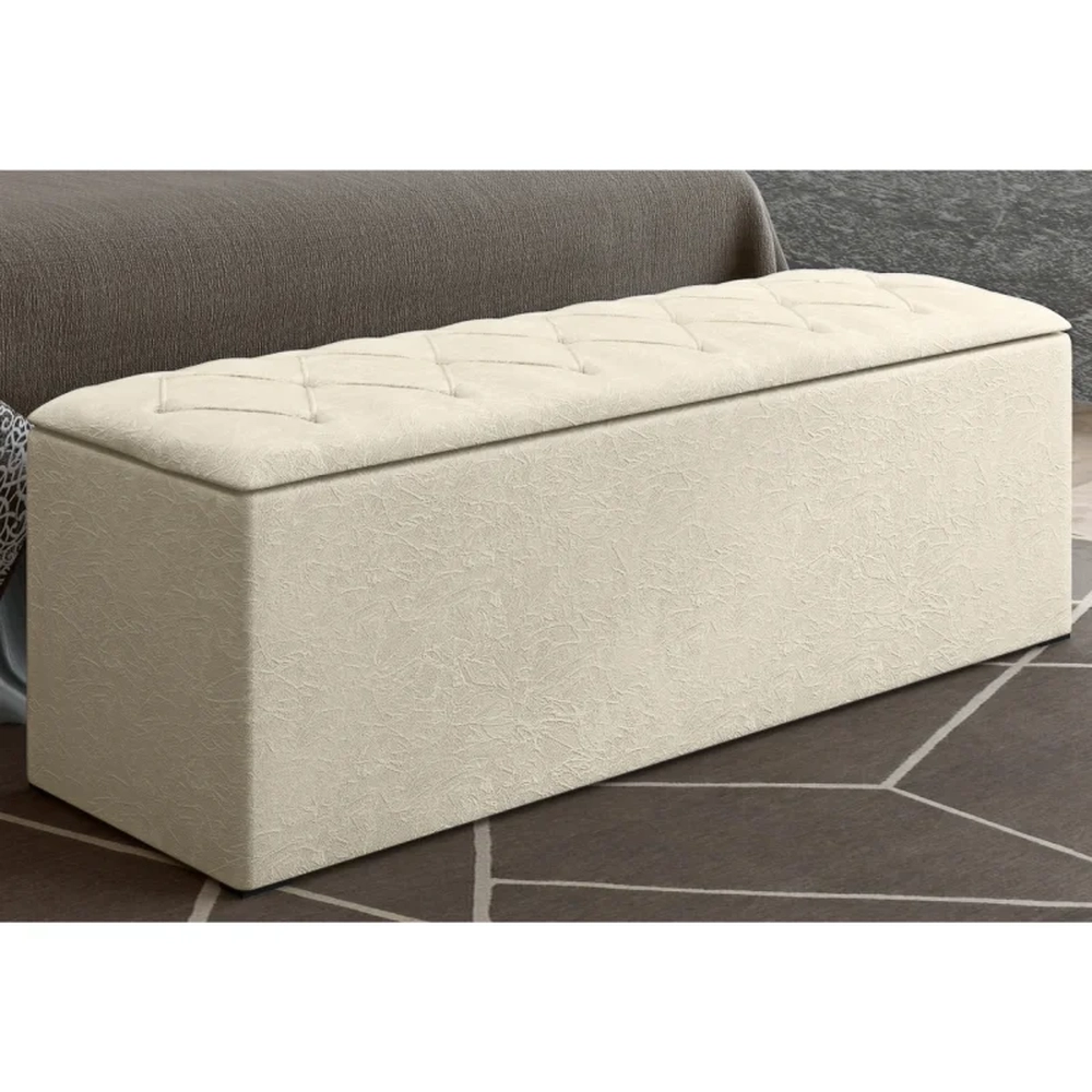 Cabeceira Cama Box Casal Queen 160cm com Calçadeira Baú Paris Veludo Bege - JS Móveis