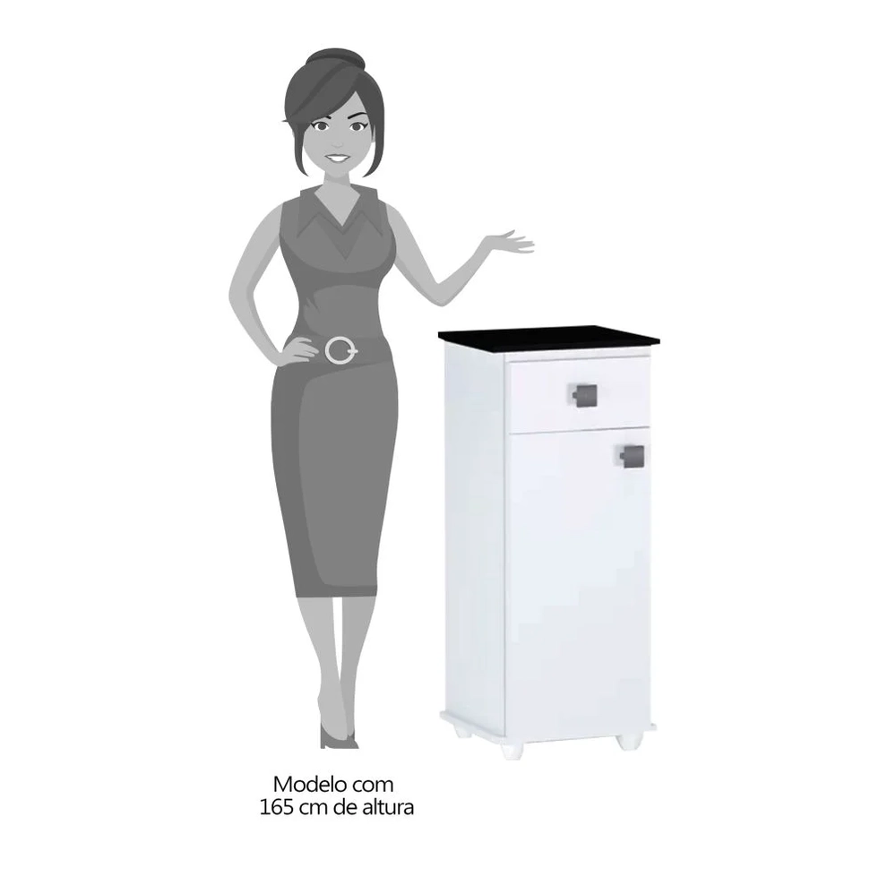 Balcão Multiuso para Bebedouro Karol Branco/Preto - AJL Móveis