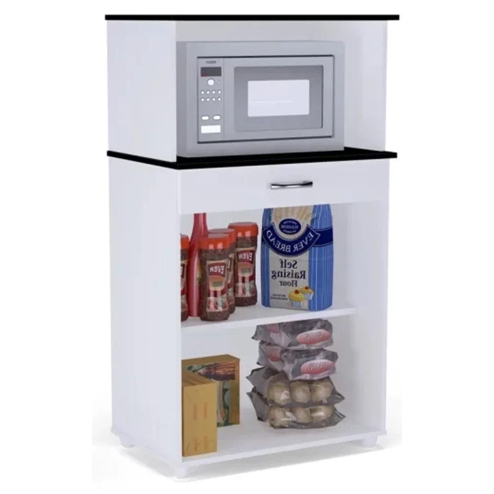 Balcão Multiuso para Forno/Microondas Carina Flex Branco/Preto - AJL Móveis
