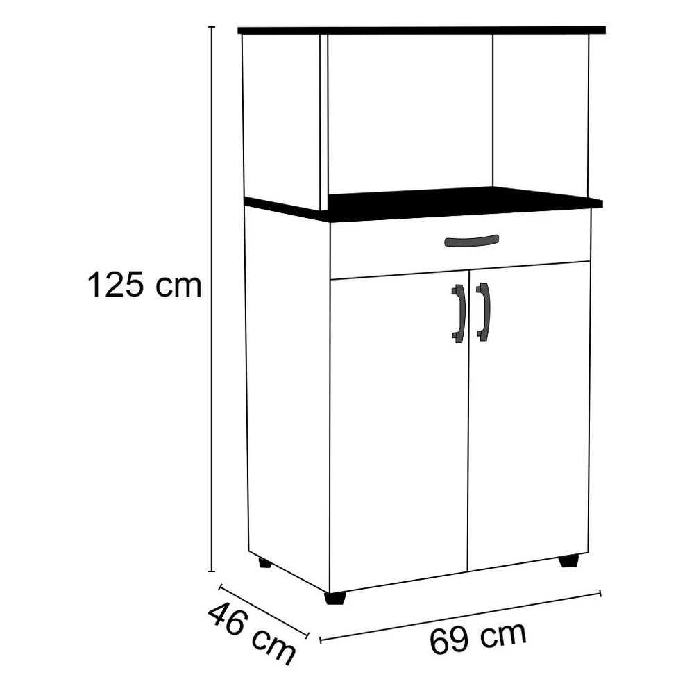 Balcão Multiuso para Forno/Microondas Carina Flex Branco/Preto - AJL Móveis