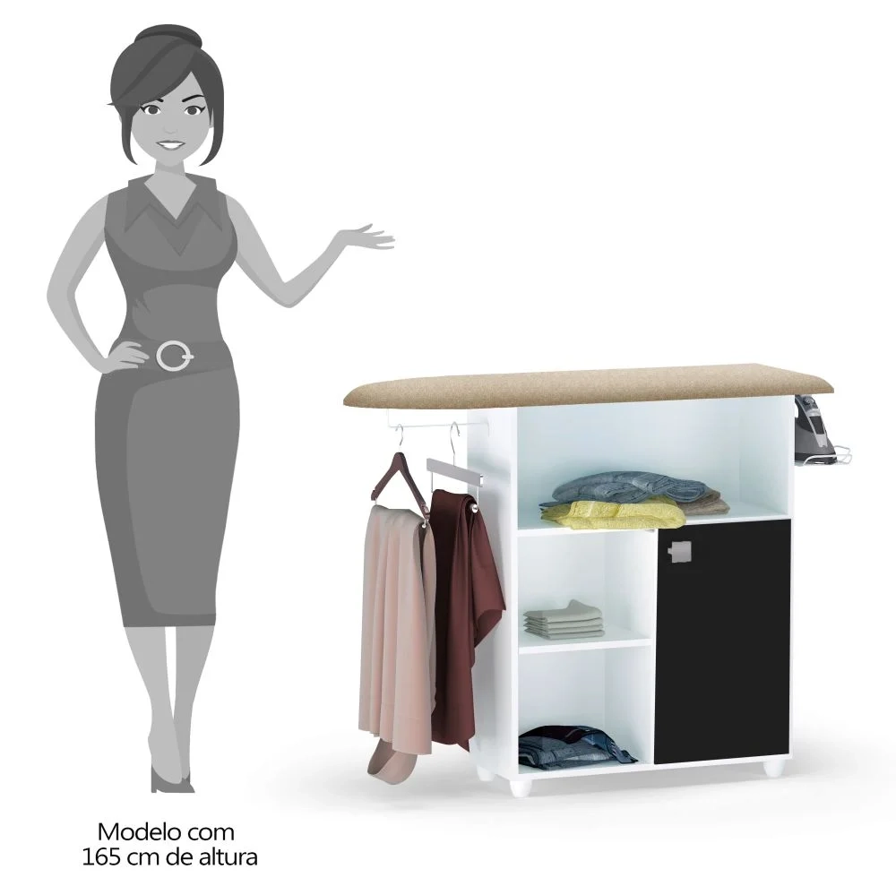 Balcão tábua de Passar Roupa Mariana Branco/Preto - AJL Móveis