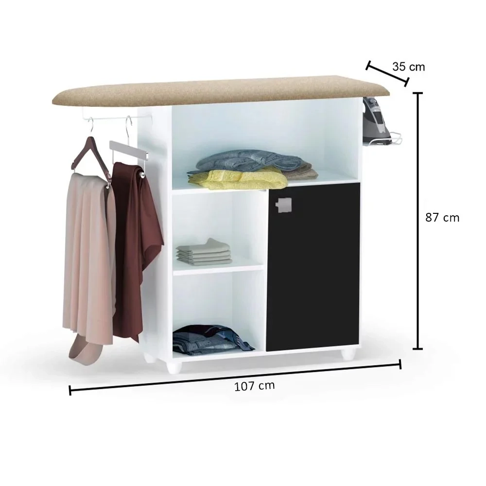 Balcão tábua de Passar Roupa Mariana Branco/Preto - AJL Móveis
