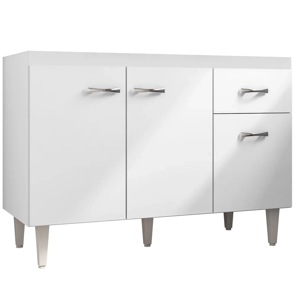 Balcão Gabinete Para Pia Sem Tampo 120cm 3 Portas e 1 Gaveta Flex Gabriela Branco/Preto - AJL Móveis