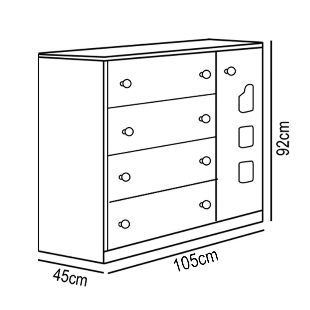 Cômoda Infantil 100% MDF 1 Porta e 4 Gavetas Livia Branco - Phoenix