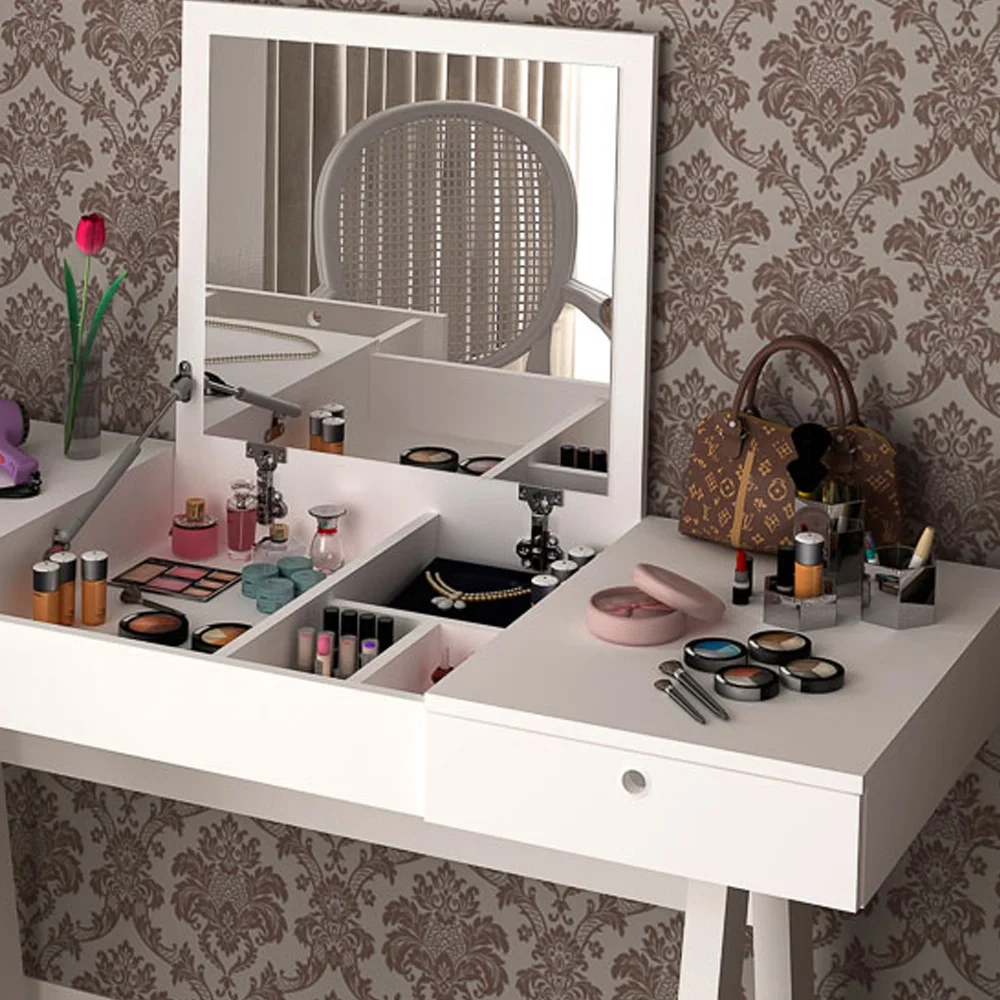 Penteadeira com Espelho e 02 Gavetas PE2002 Branco - Tecno Mobili