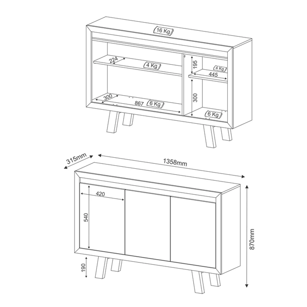 Balcão 03 Portas ME4120 Branco - Tecno Mobili