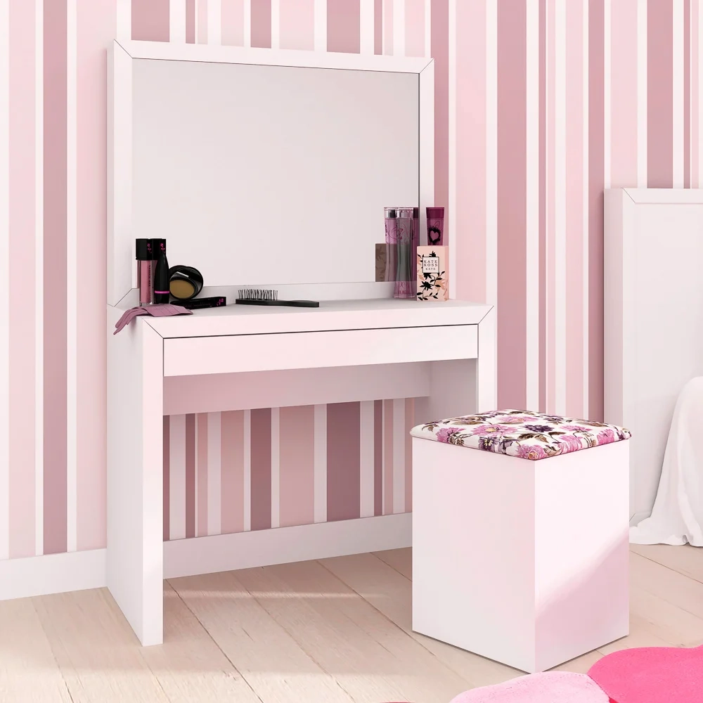 Penteadeira com Espelho e 01 Gaveta PE2000 Branco - Tecno Mobili