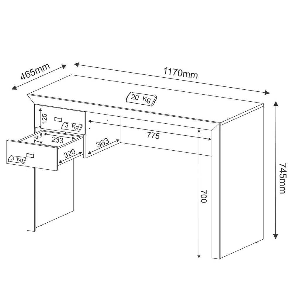 Mesa para Escritório 02 Gavetas ME4123 Amêndoa - Tecno Mobili