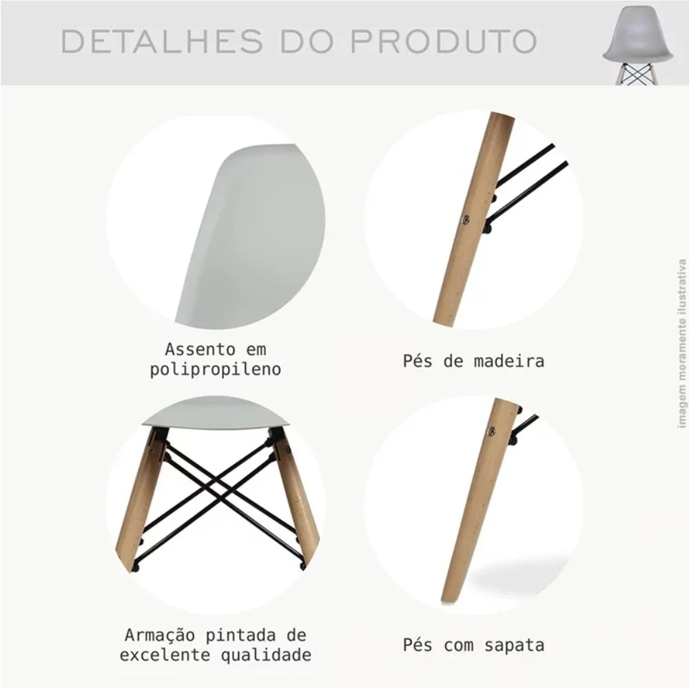 Cadeira Eiffel Charles Eames Preta F01 com Base de Madeira DSW - Mpozenato 
