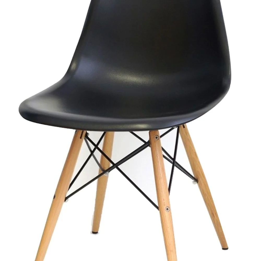 Cadeira Eiffel Charles Eames Preta F01 com Base de Madeira DSW - Mpozenato 