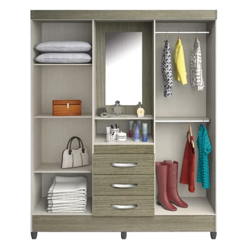 Guarda Roupa de Casal Capri 04 Portas e 03 Gavetas Flex Branco ou Branco com Rosa - Moval