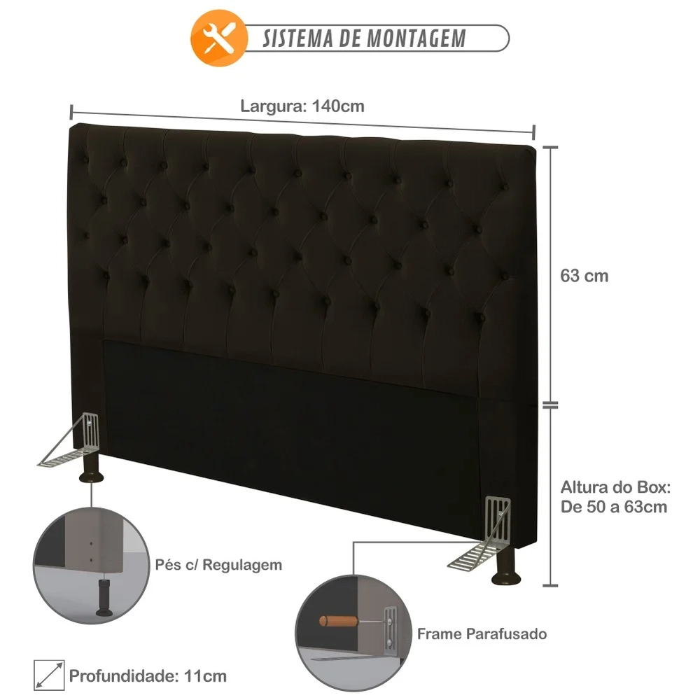 Cabeceira Cama Box Casal 140cm Cristal Veludo Chocolate - MV Estofados