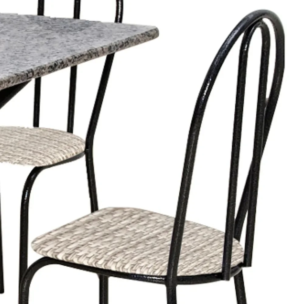 Jogo de Mesa e 04 Cadeiras Thais com Tampo Granito Craquelada/Assento Rattan - Artefamol