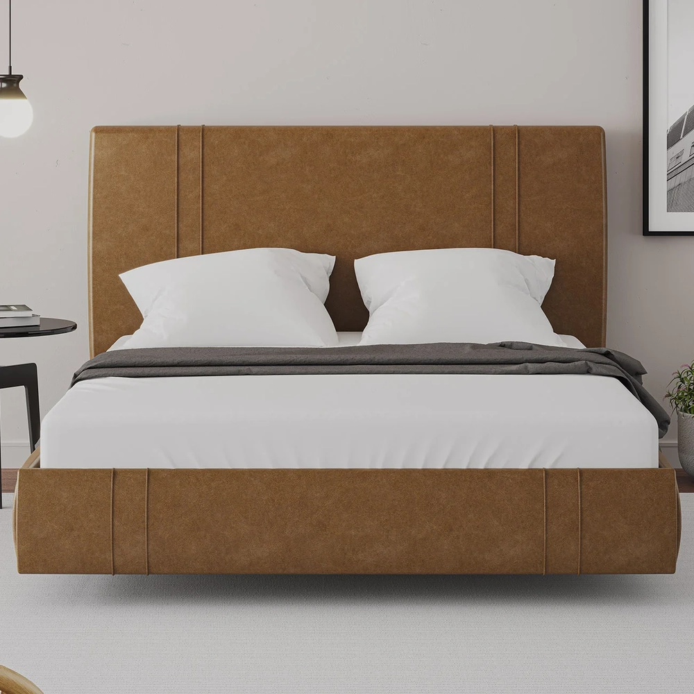 Cama Queen Flutuante Com Cabeceira 160cm Lyra Sintético Camel S05 - Mpozenato