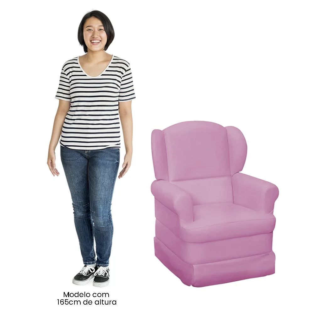Poltrona de Amamentação Sabrina Sintético Rosa Bebê - Phoenix Baby