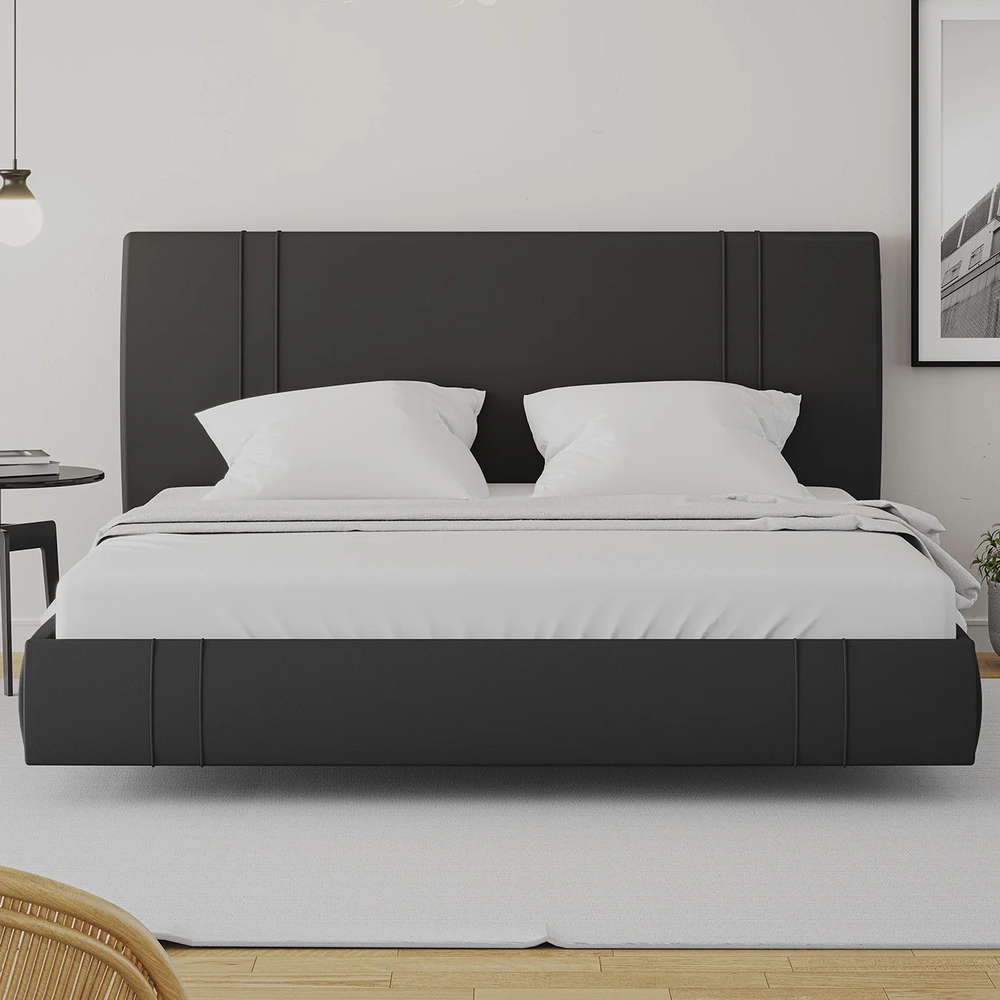 Cama King Flutuante Com Cabeceira 195cm Lyra Sintético Preto S05 - Mpozenato