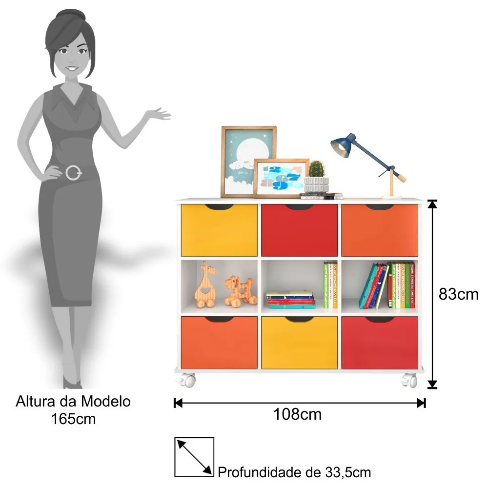 Nicho Organizador 6 Gavetas com Rodízios Branco/Colorido - Qmovi