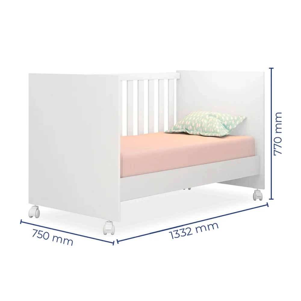 Berço Americano Mini Cama Com Rodízios Doce Sonho Branco - Qmovi