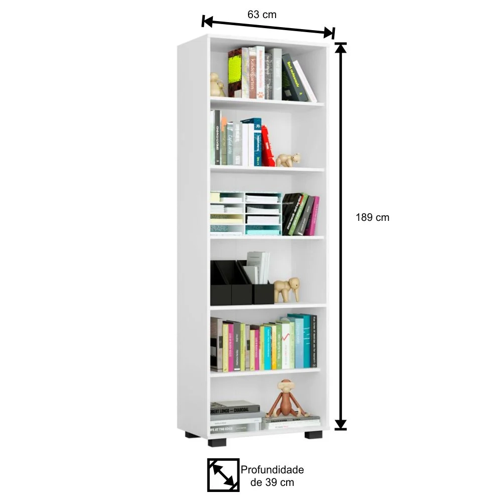 Estante Livreiro 6 Prateleiras Office Branco - Móveis Leão