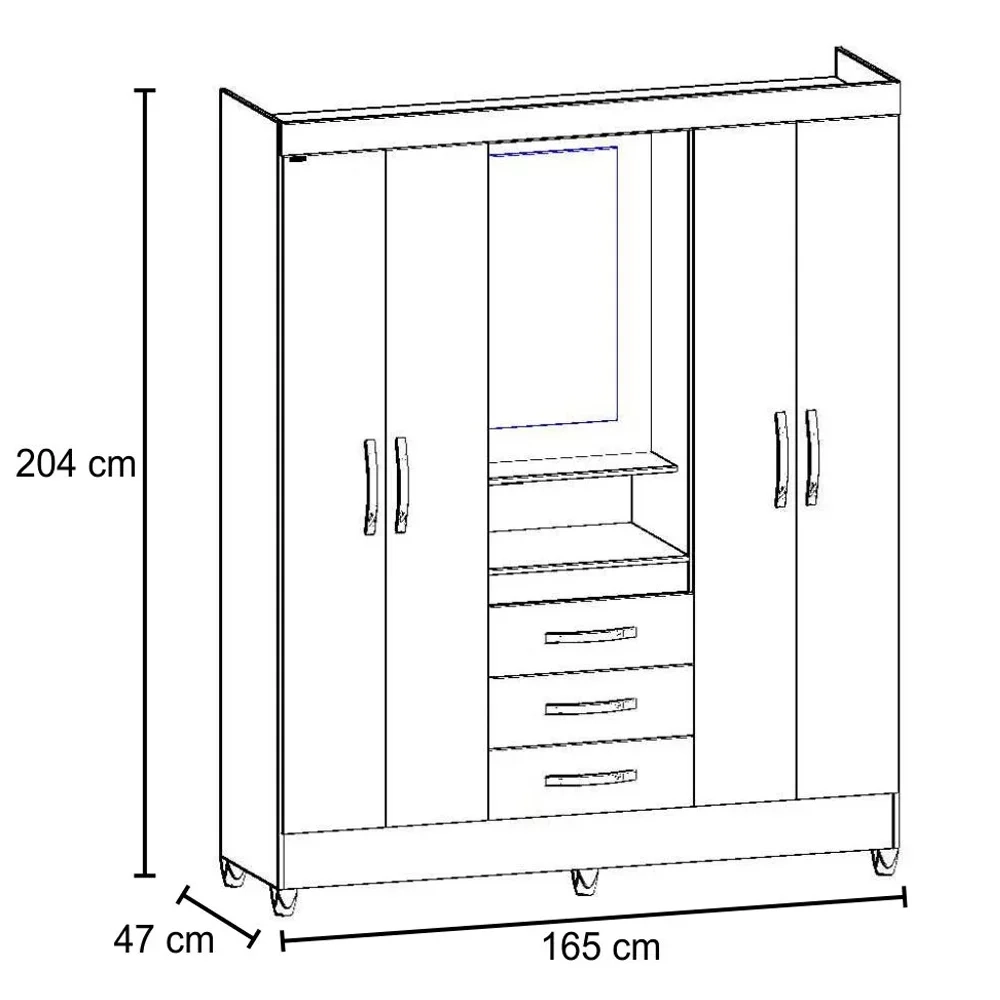 Guarda Roupa de Casal Capri 04 Portas e 03 Gavetas Castanho Wood - Moval