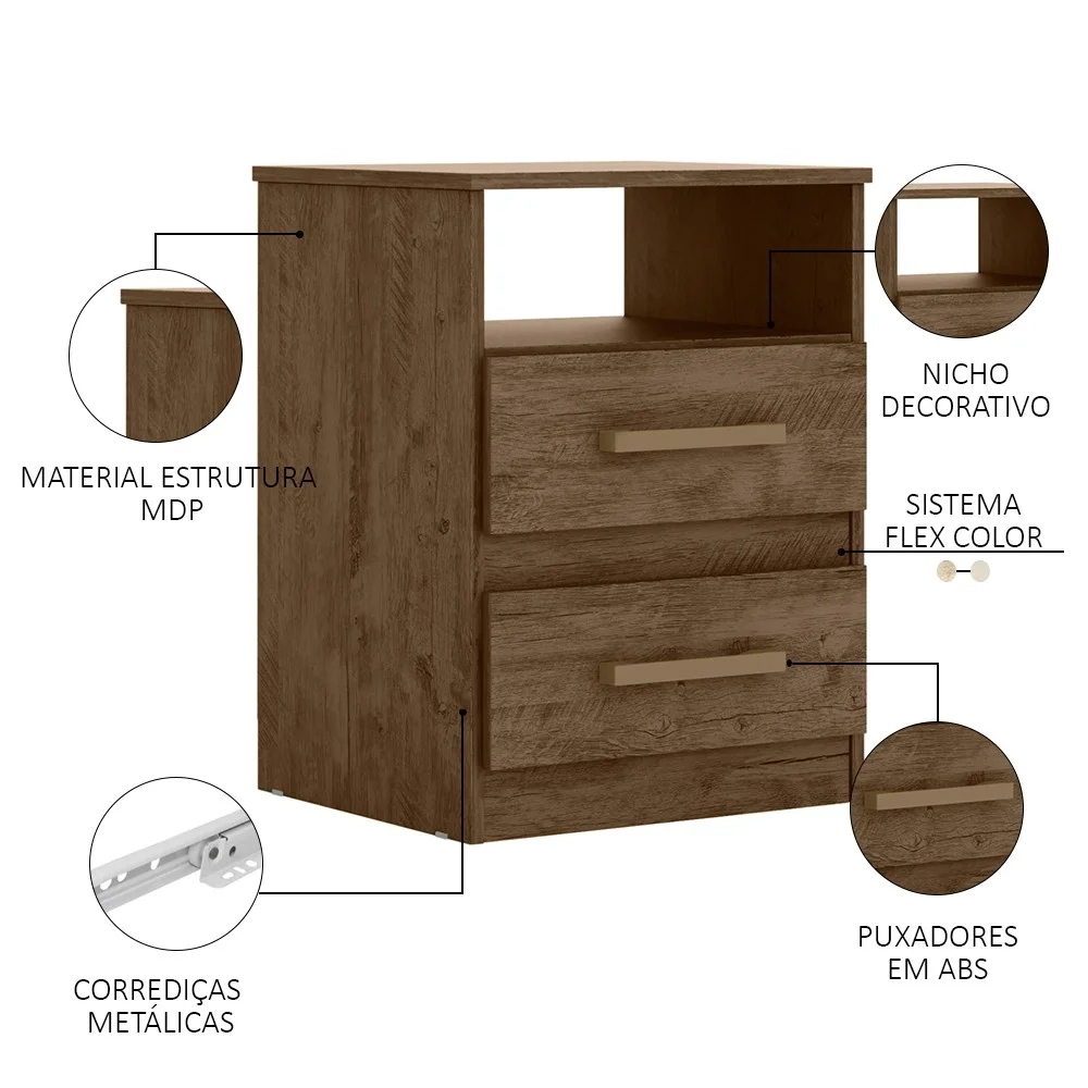 Mesa de Cabeceira Apolo Flex Castanho/Avelã/Off White - Moval