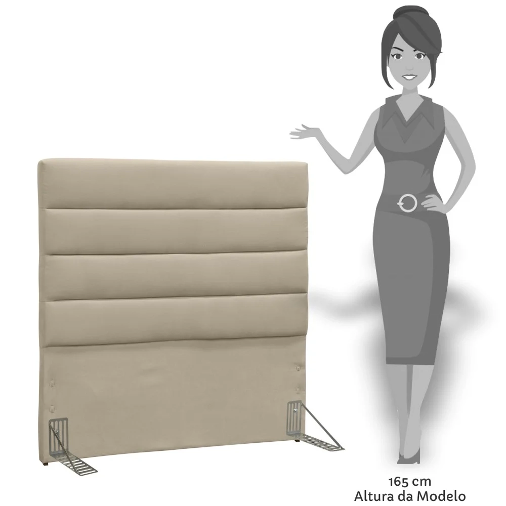 Cabeceira Solteiro 90cm Greta Suede Liso Bege Z51 - Mpozenato