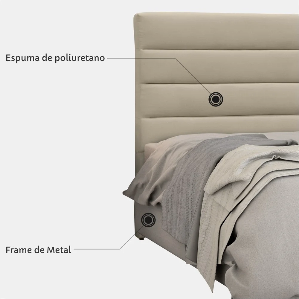 Cabeceira Solteiro 90cm Greta Suede Liso Bege Z51 - Mpozenato