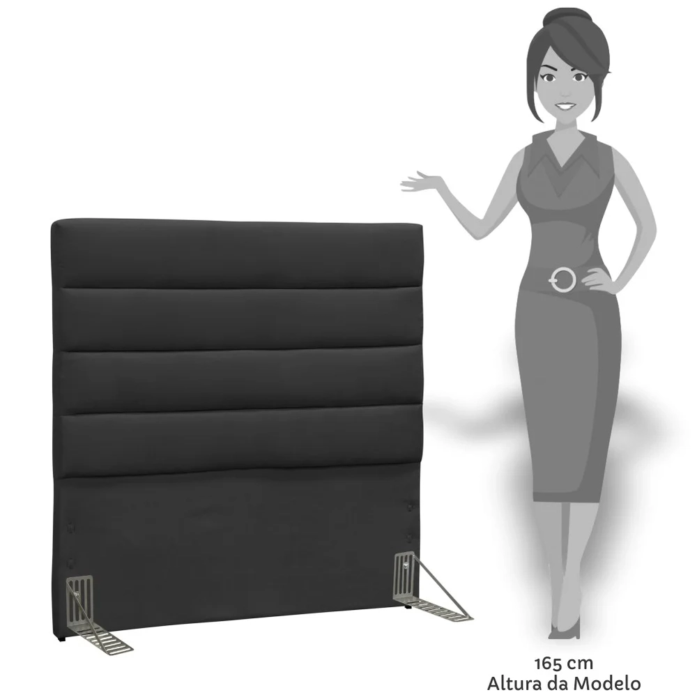 Cabeceira Solteiro 90cm Greta Suede Liso Preto Z51 - Mpozenato