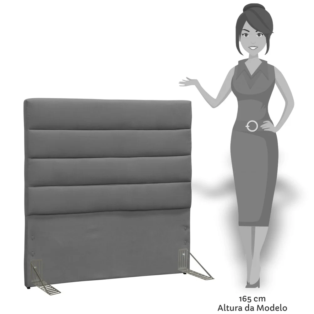 Cabeceira Solteiro 90cm Greta Suede Liso Cinza Z51 - Mpozenato