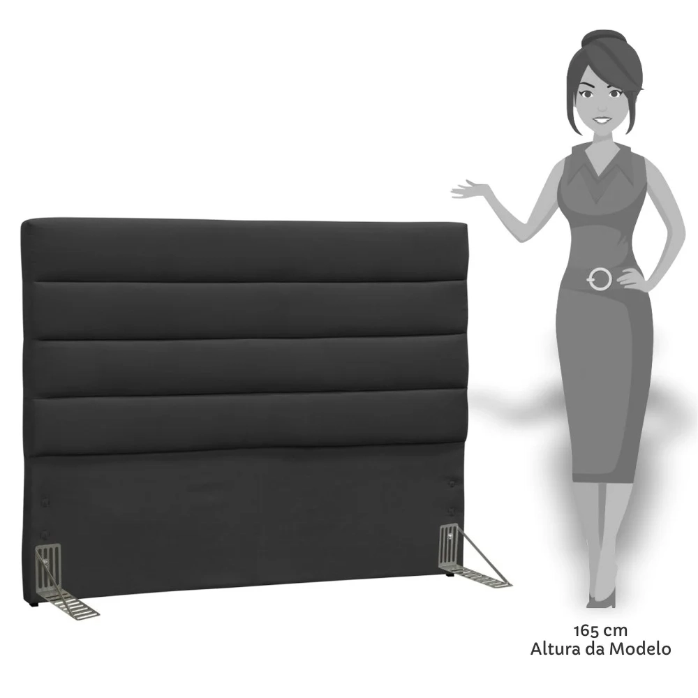 Cabeceira Casal 140cm Greta Suede Liso Preto Z51 - Mpozenato