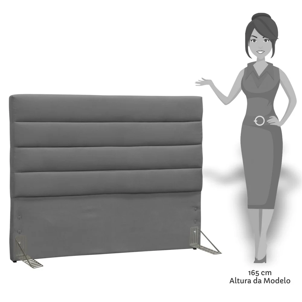 Cabeceira Casal Queen 160cm Greta Suede Liso Cinza Z51 - Mpozenato