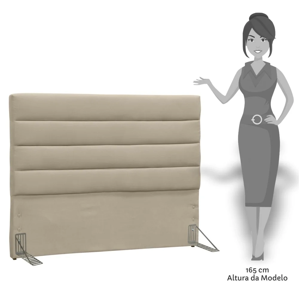 Cabeceira Casal King 195cm Greta Suede Liso Bege Z51 - Mpozenato