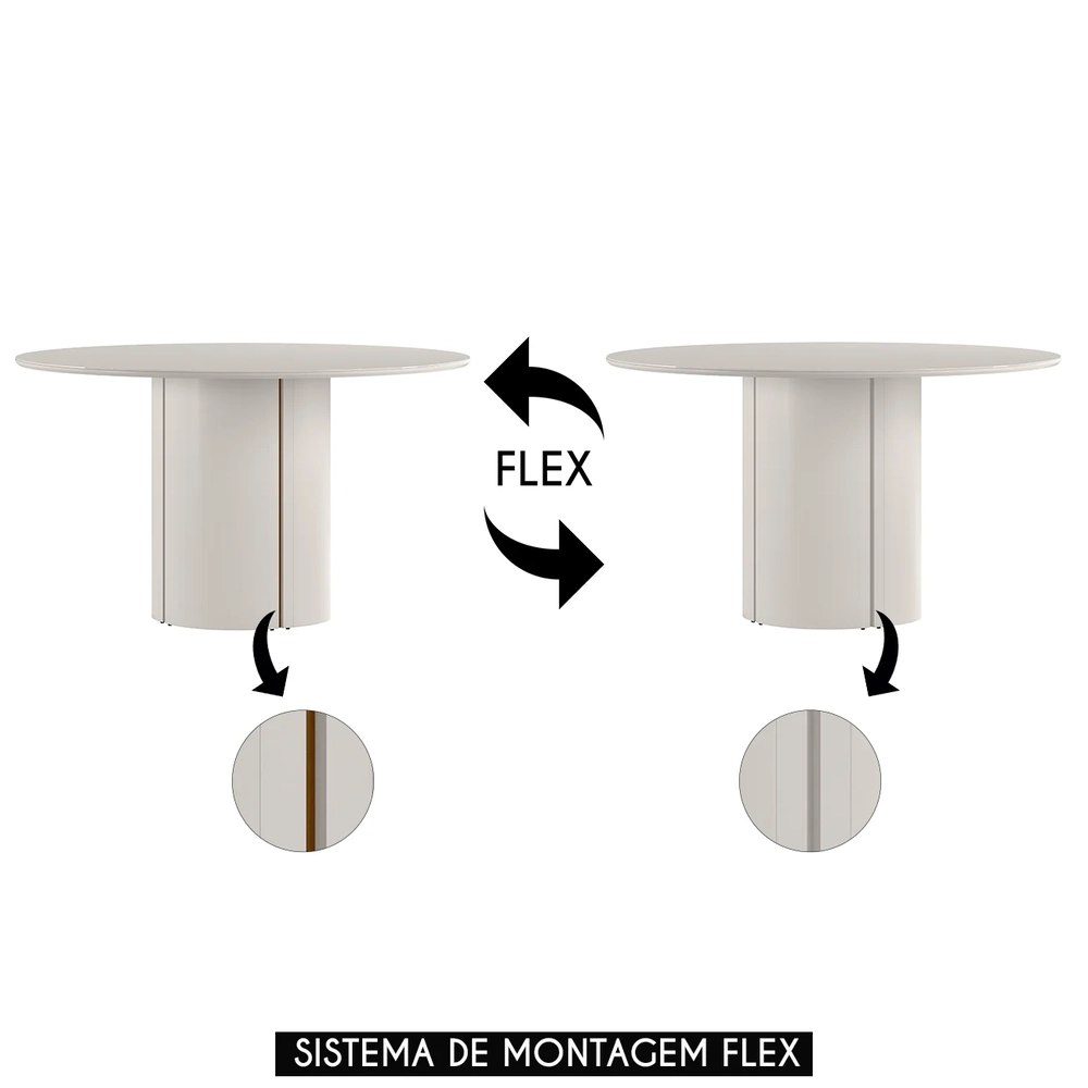 Mesa de Jantar Redonda 135cm 6 Lugares Flex Zuni Off N02 - Mpozenato - Mpozenato
