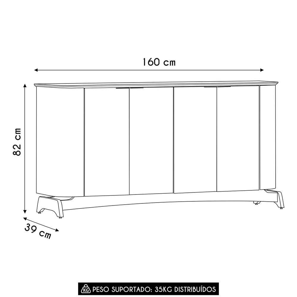 Buffet Aparador Sala de Estar 160cm 4 Portas Zuni Off/Ypê N02 - Mpozenato