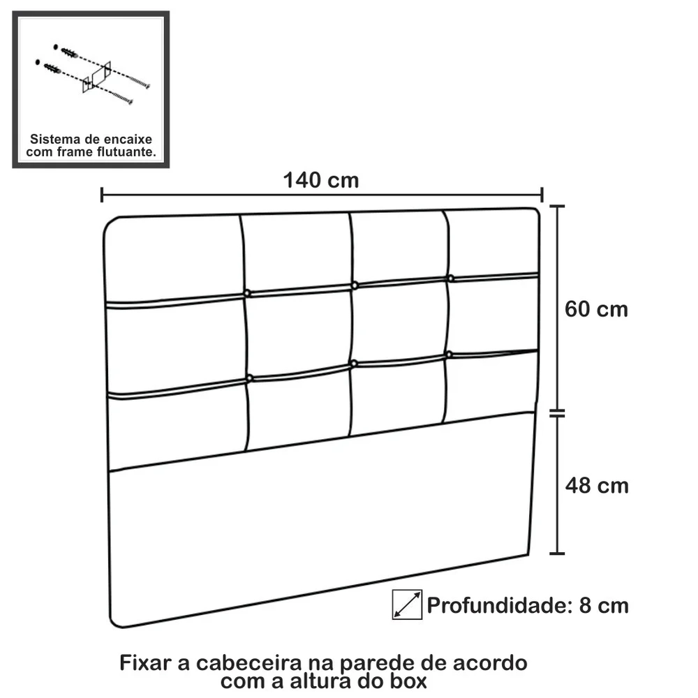 Cabeceira Casal Cama Box 140cm London Veludo Preto - JS Móveis