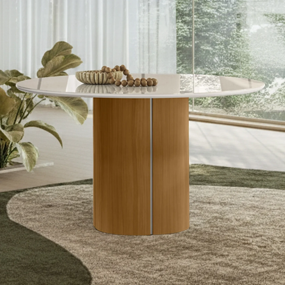 Mesa de Jantar Redonda 135cm 6 Lugares Flex Zuni Ypê/Off N02 - Mpozenato - Mpozenato